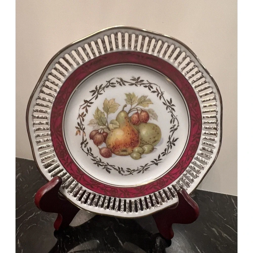 Vintage Winterling Bavaria Plates Fruit Pierced/Reticulated Set of 7 Pcs